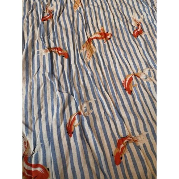 Striped Goldfish Print Scarf With Tassel Accents Lightweight Cotton Blend - Picture 7 of 7